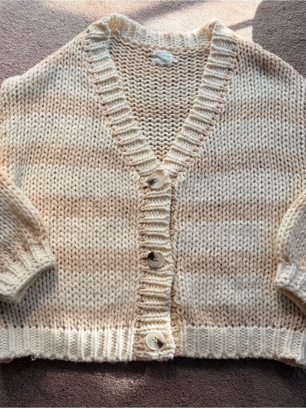 Dreamers by debut cream tan stripe chunky knit cardigan sweater S/M